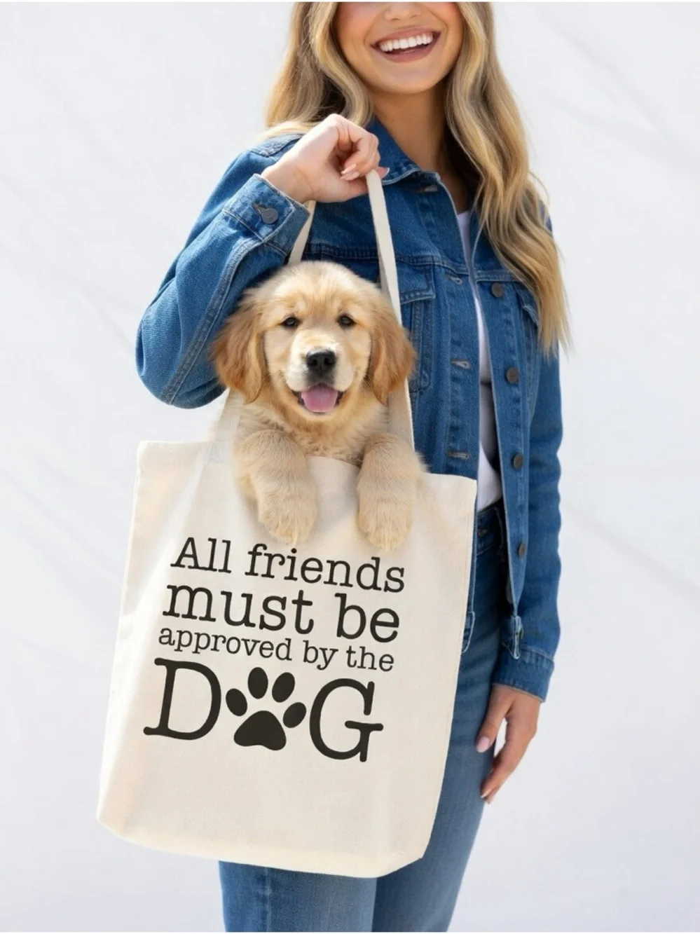"All Friends Must Be Approved By The Dog" Canvas Tote Bag - NWT - Picture 3 of 3